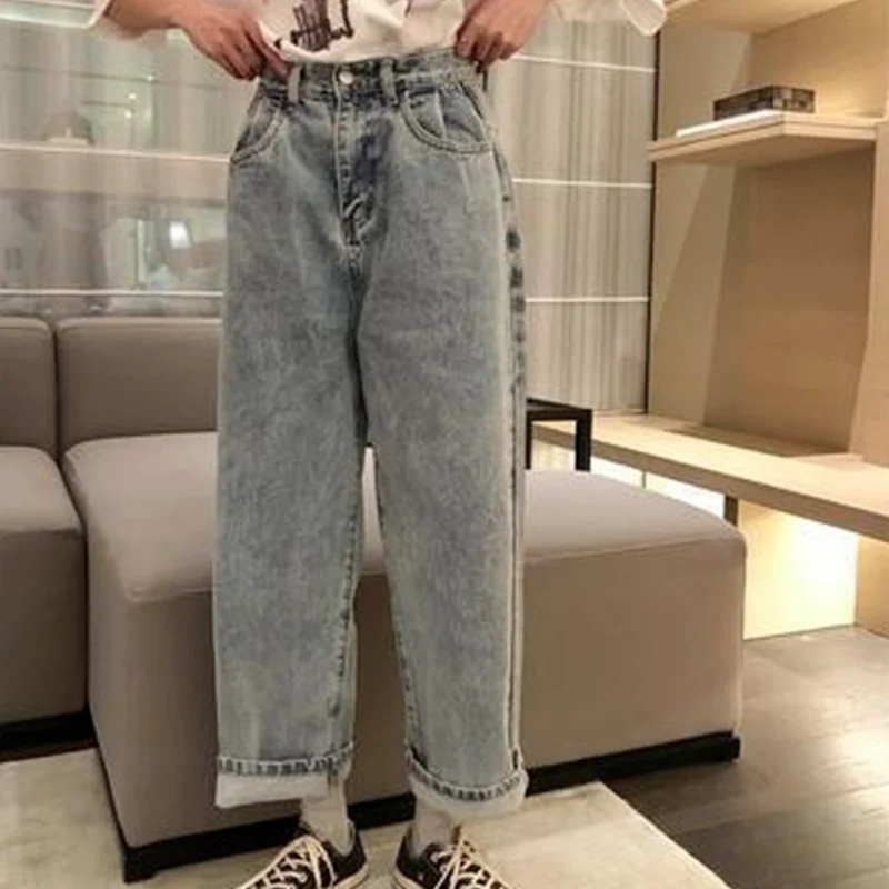Jeans Women Wide Leg Trousers Full Length Newest Harajuku High Waist Vintage Popular Baggy Simple All-match Summer Hot Preppy