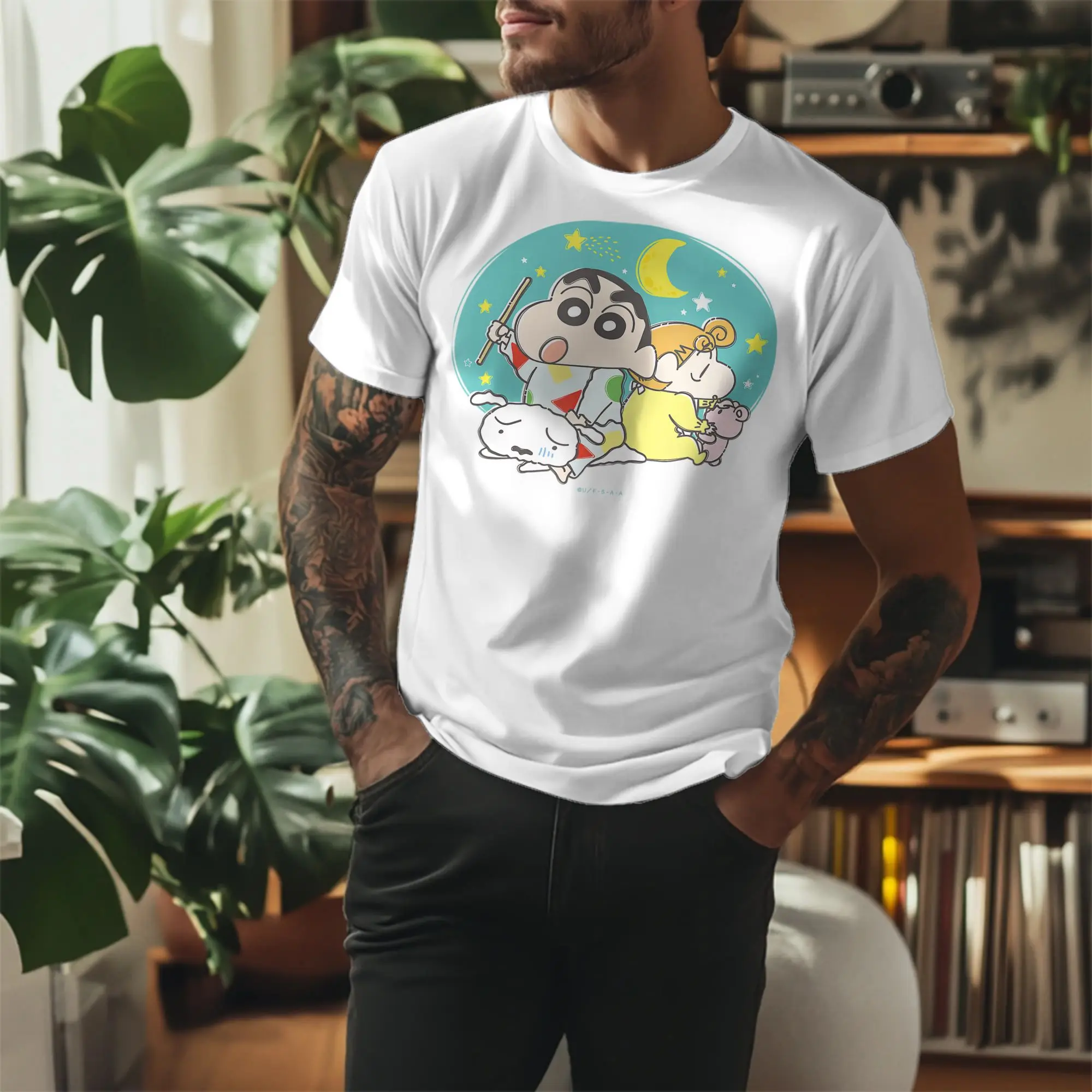 Crayon Shin chan before good night T Shirt for Men Women Cotton Novelty T-Shirt Crew Neck  Tees Short Sleeve Clothes 6XL