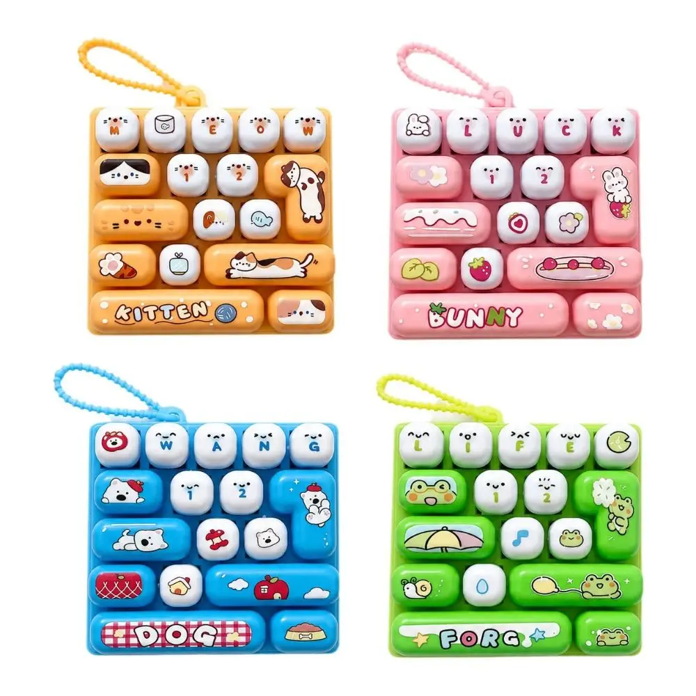Cartoon 17 Keys Keyboard Keychain Pressable Keys Animals Keyboard Clicker Keychain Creative Portable Fingertip Button Keyring