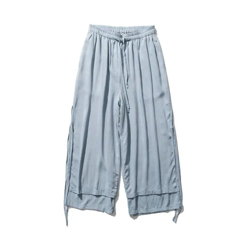 Men Wide Leg Pants Streewear Cotton Linen Loose Jogging Pants Male Harajuku Style Sweatpants Men Fashion Casual Trousers