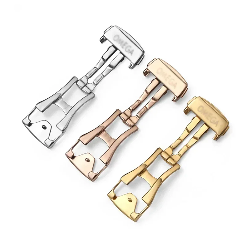 الفولاذ المقاوم للصدأ مشبك ساعة 16/18/20 مللي متر ل أوميغا الجلود المطاط حزام الساعات نشر المشبك فراشة زر اكسسوارات لا شعار
