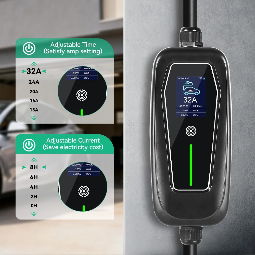 JDMEX 7KW EV Charger Type2 Electric Vehicle Charger EVSE 32A 1Phase Fast Charging CEE Plug 5M Cable APP Remote Control