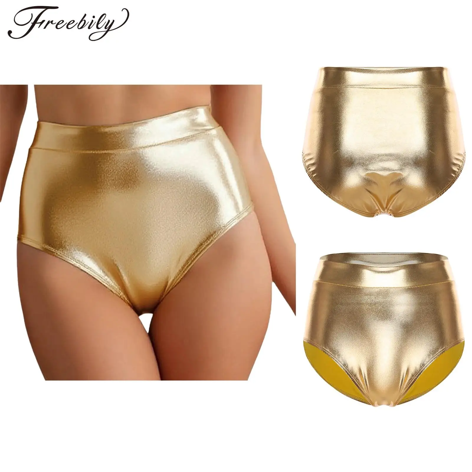 

Женские блестящие шорты металлик с высокой талией, светоотражающие брюки, костюм для рейв-танца, вечерние костюмы для ночного клуба, карнавальный костюм