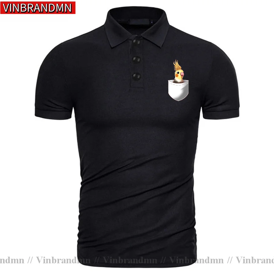 Funny Polos Fashion Creative Design Pocket Cockatiel Polo Shirt Men Male Hip Hop Streetwear Cute Austrlian Parrot Pocket Shirts