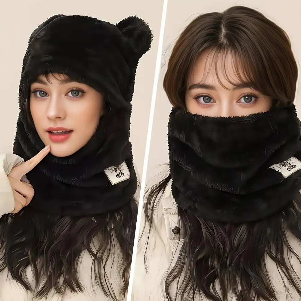 Korean Style Thickened Cute Bear Cap Scarf Set Windproof Winter Hat Set Keep Warm Pullover Style Ear Protection Hat Winter Warm