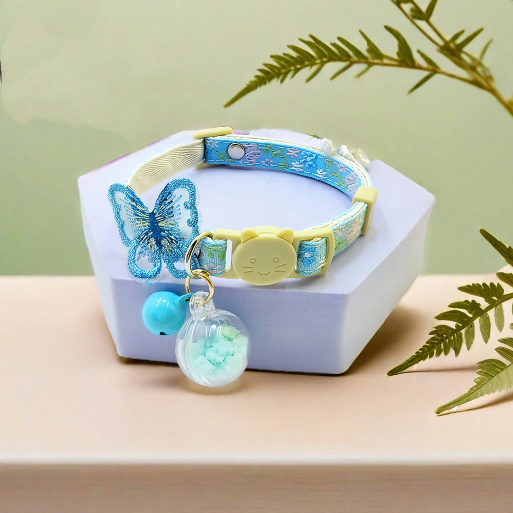 1 Stück im Dunkeln leuchtendes Katzenhalsband mit Schmetterlings- und Blumendesign, niedliches Katzenhalsband, Halsband für Hauskatzen/Außenkatzen, keine Batterie erforderlich – Detail 11