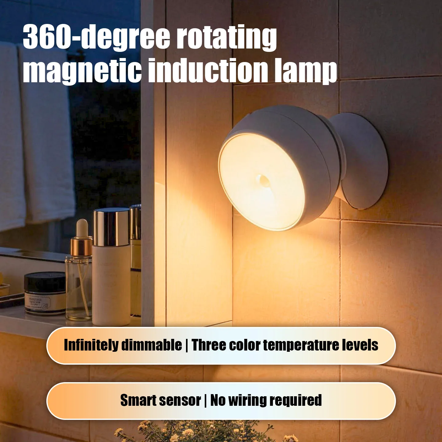 LED Night Light Intelligent Human Induction 360 Rotating Magnetic 3 Color for Bedroom Corridor Home Wardrobe Wall Night Light
