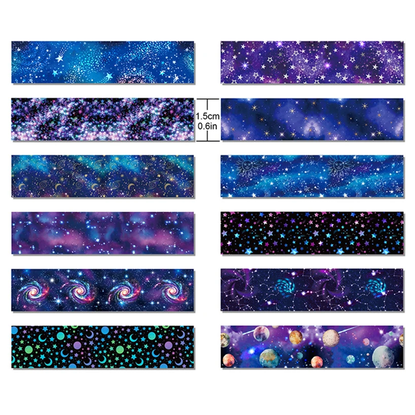 Imagem -03 - Céu Estrelado Washi Tape Universo Cinta Decoração Adesiva Suprimentos Scrapbooking Fita Adesiva Escolar 12 Rolos