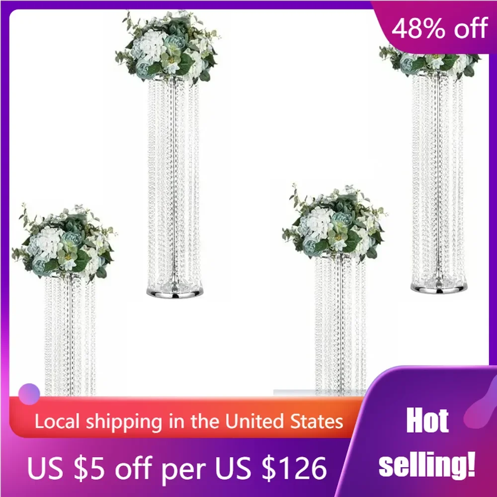 Set of 4 Luxurious Crystal Flower Stand Wedding Centerpieces on Floor Tall Metal Freight Free Room Decor Home Decoration Vase