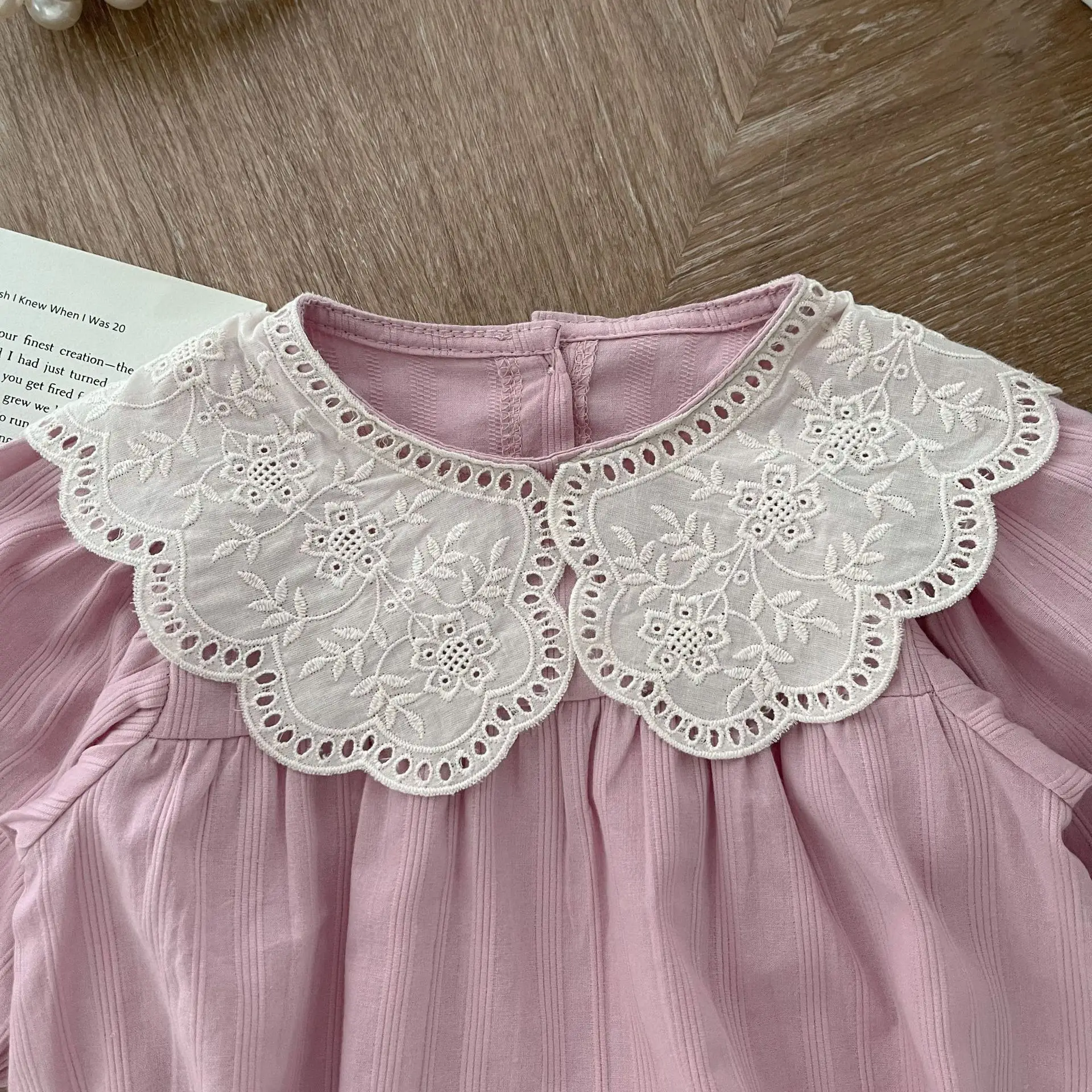 MILANCEl 2025 Spring Baby Girls Clothes 0-18M Infant Lace Large Collar Bodysuit Toddler Long Sleeve One Piece