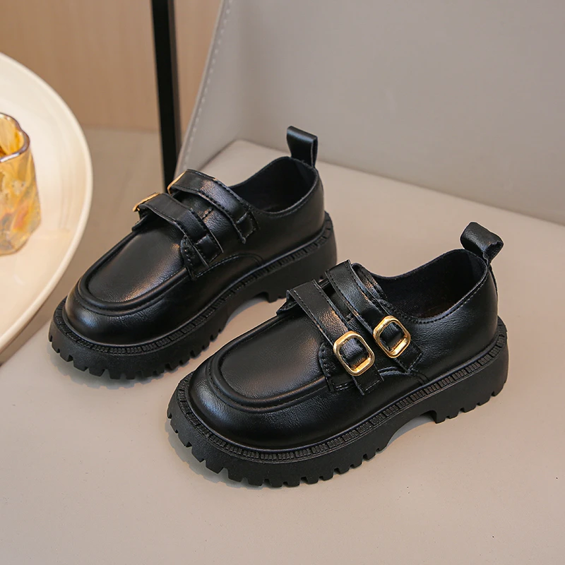 Children Casual Flats Black Matte Kids School Uniform Shoes Round Toes 2025 Autumn New Girls Leather Shoes Soft Bottom Fashion
