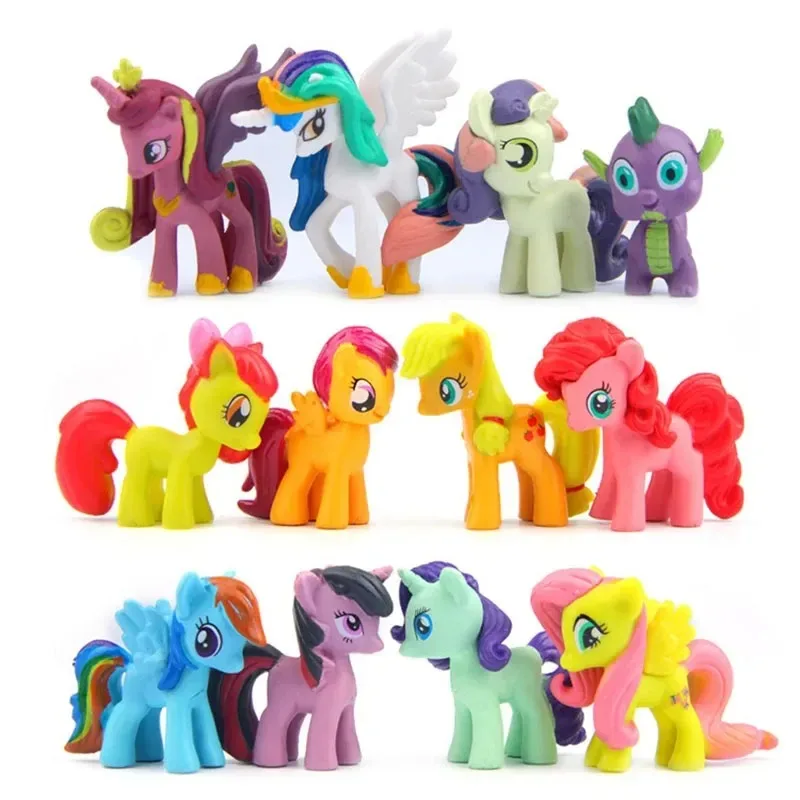 12Pcs/set Hasbro My Little Pony Twilight Sparkle Fluttershy Pinkie Pie Doll Toy Model Anime Figures Collect For Children's gifts