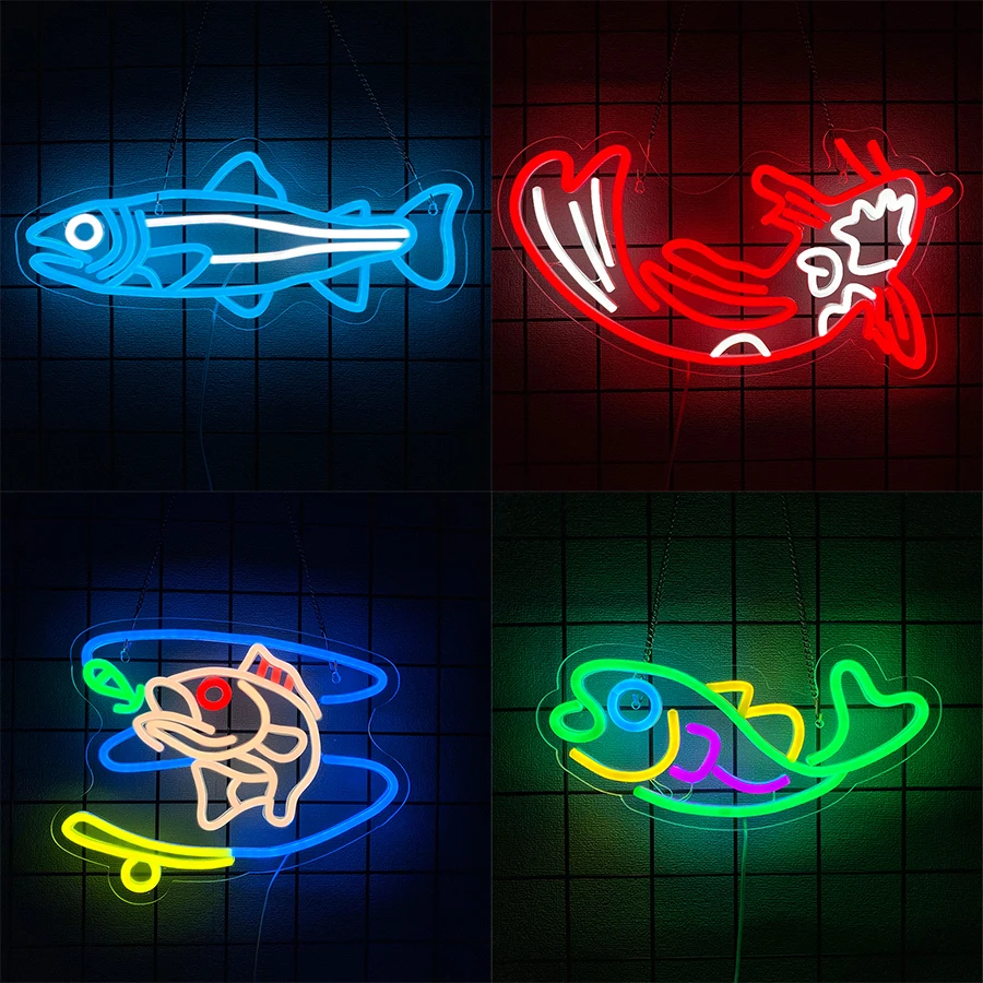 Fishing Equipment Kitchener - Balık Ledli Neon Tabela, Karikatür Işıklı