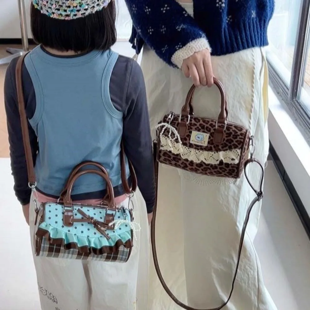 

New Sweet Bow Lolita Crossbody Bag Ruffle Polka Dot Design Pillow Handbag Lace Trim Chic Kids Shoulder Tote Bag Daily Use
