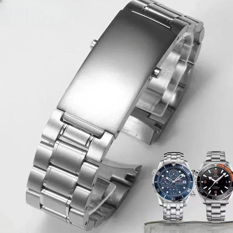 

Ремешок для часов Omega, сменный оригинальный ремешок для морского конька 300, мужской Встроенный ремешок Super Master из нержавеющей стали, складная пряжка 18 20 22 мм