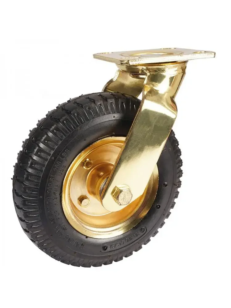 1 Pc Gold-Plated 8-Inch Inflatable Rubber Wheel Caster Universal Hotel Luggage Cart Air Brake System for Packing
