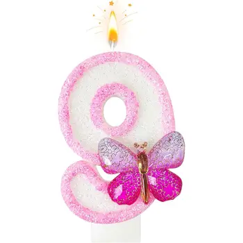 粉紅色蝴蝶 0-9 免費配對組合數字蠟燭生日蠟燭非常適合高端烘焙蛋糕裝飾。 10 最佳銷售 蝴蝶蠟燭 - №3