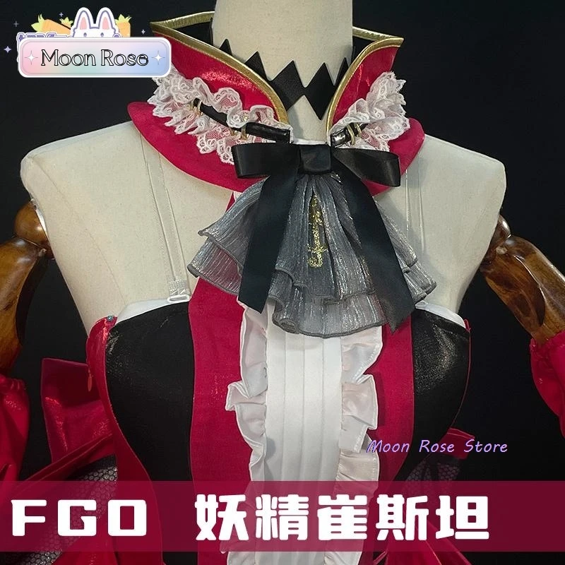 Tristan Cosplay Costume Fate/Grand Order Wig Red Hair Halloween Fancy Stage Performance Props Performance Red Dress