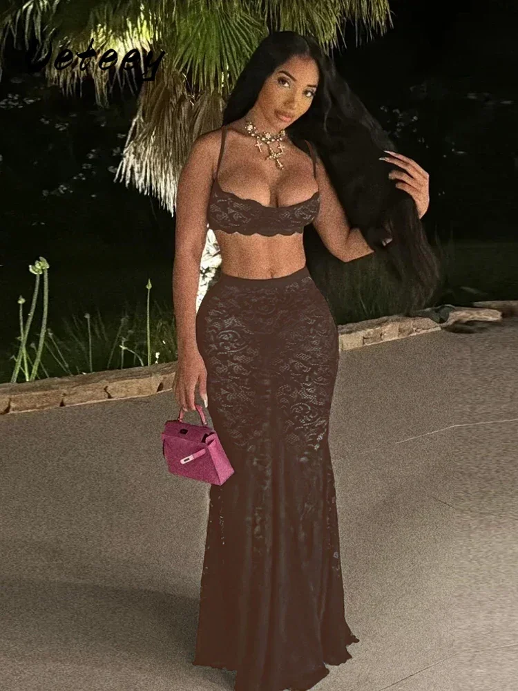 

Ueteey Jacquard Sexy 2 Piece Set Women Midnight Summer Trend Camisole+Skirts Stretch Hipster Nightclub Party Matching Suits