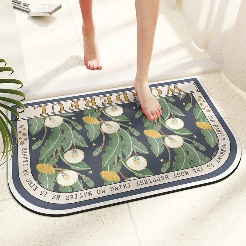 Retro Floral Bedroom Decoration Carpet Bathroom Diatom Mud Soft Mats Absorbent Quick-drying Carpet Easy To Clean Entry Mats