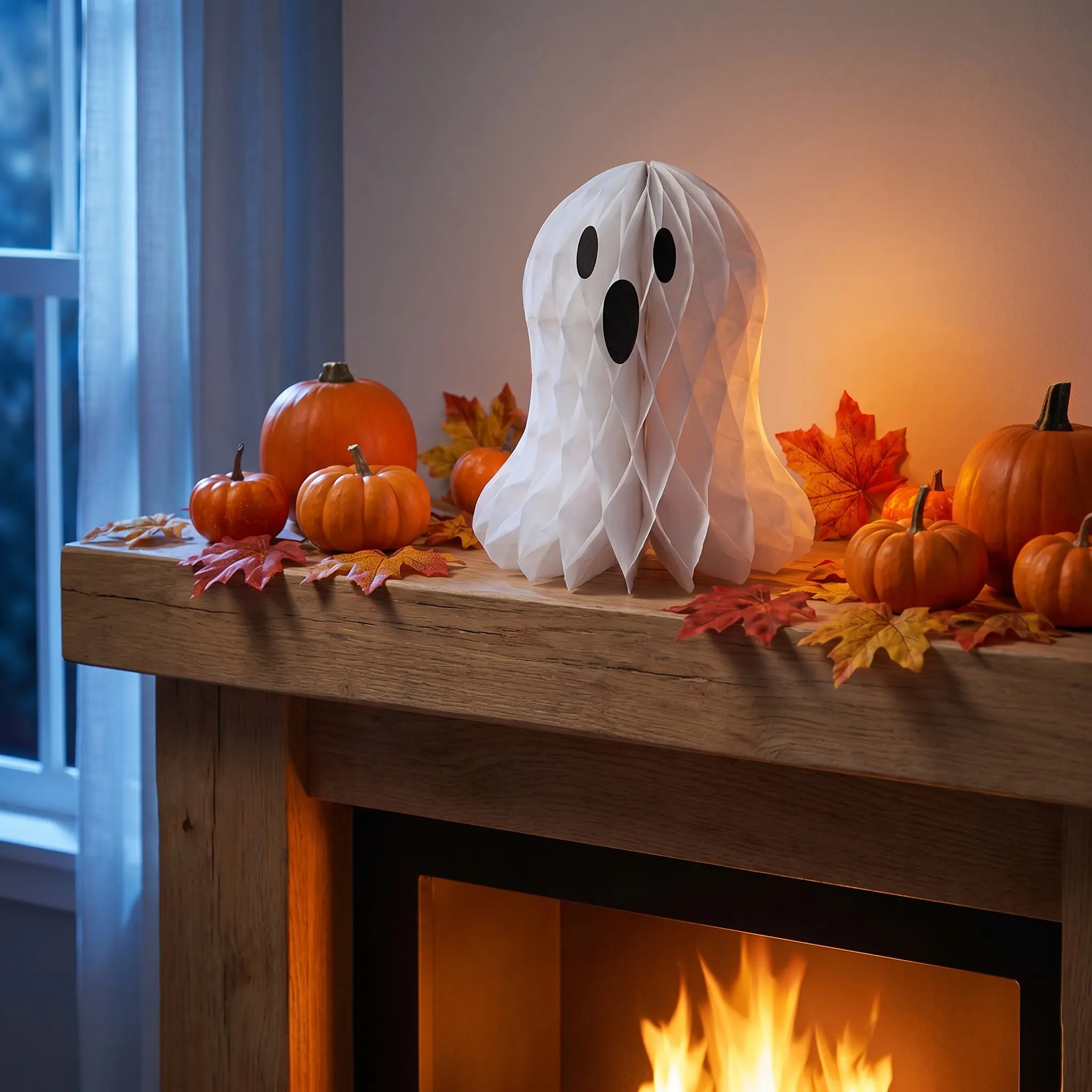 10Pcs Halloween Ghost Honeycomb White Paper Hanging Ornaments for Table Centerpieces Tree Halloween Hanging Decorations