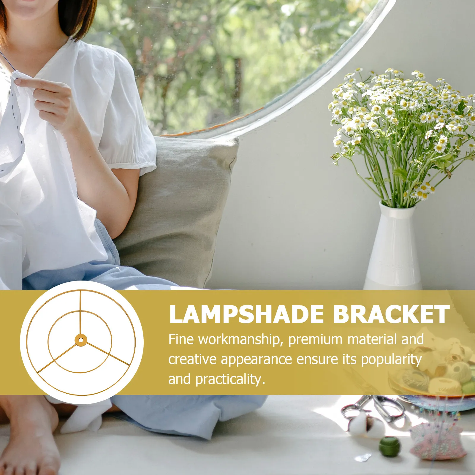 

Double Ring Lampshade Bracket Sturdy Iron Frame DIY Pendant Light Fixture Home Ceiling Lamp Holder E27 Lampshade Bracket