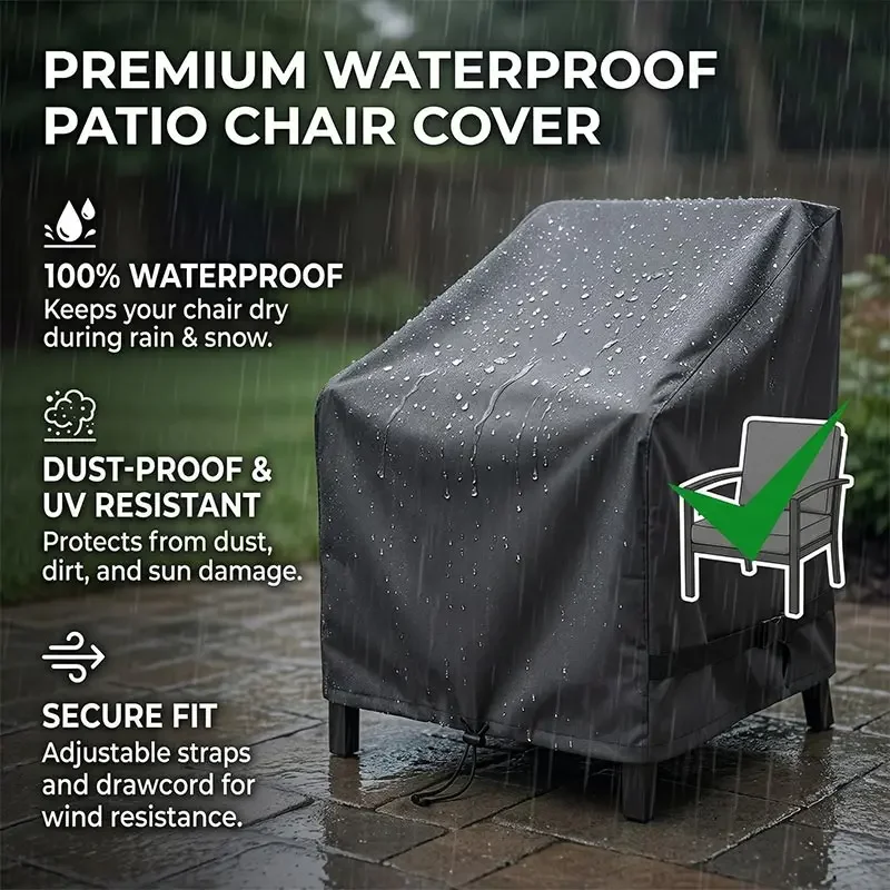 210D Black Outdoor Single Rocking Chair Cover,Garden Courtyard,Rain And Dust Sun Cover,Tables Chairs Furniture Protective Cover