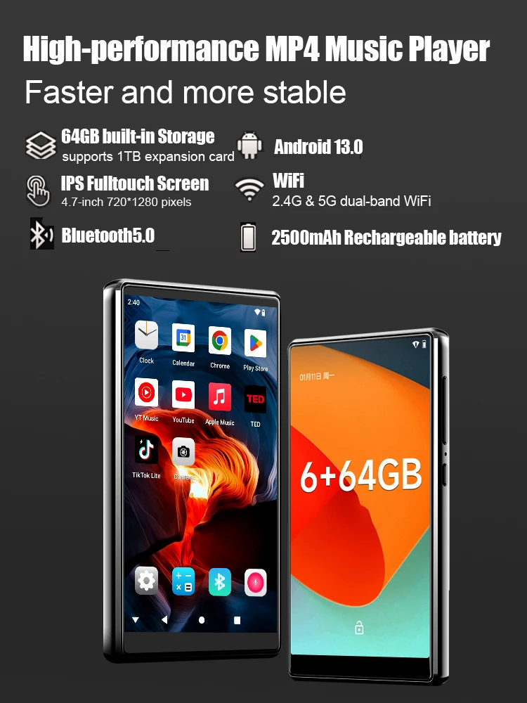 Pemutar MP3 Famue Android 13 dengan Bluetooth dan WiFi, Pemutar MP3 MP4 dengan Spotify, Dapat Didengar, Pandora, Versi Mandiri / Jaringan