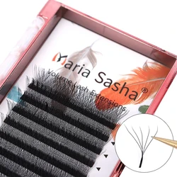 MARIA-extensiones de pestañas 5D W, extensiones de pestañas con ventilador fácil, volumen prefabricado, 12 filas, estilo W, logotipo privado Natural Y suave