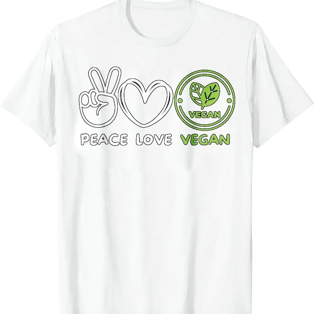Peace, Love Vegan Retro Vegan Lover Vegan Food Lover T-Shirt Unisex Summer Streetwear Tops Graphic T Shirts Camiseta Streetwear view 2