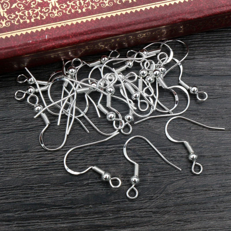 50pcs 16mm 925 Sterling Silver Plated Findings Earring Hooks Clasp Accessories For DIY Jewelry Making Wholesale Jewelrys