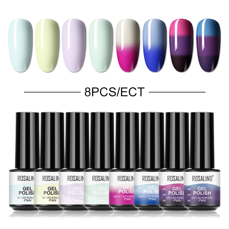 ROSALIND Gel Nail Polish Kit 8PCS Spring Summer Color Temperature Change Bright Macaron Color Soak Off Manicure Gel Nail Set