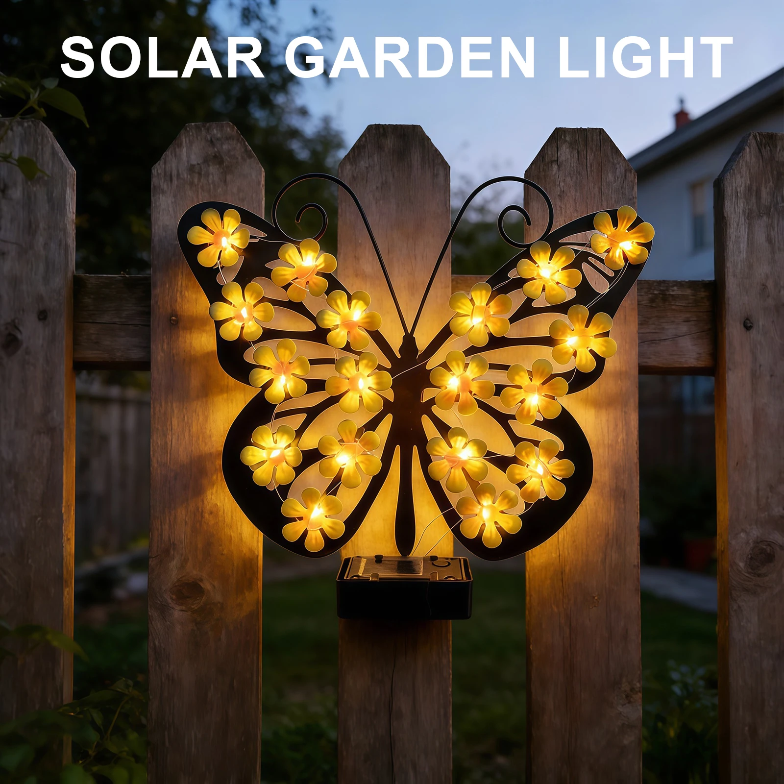 Solar Wall Art Decorative LED Light Weather Resist Butterfly Flower Garden Lamps Rust Proof for Garden Patio Porch Yard
