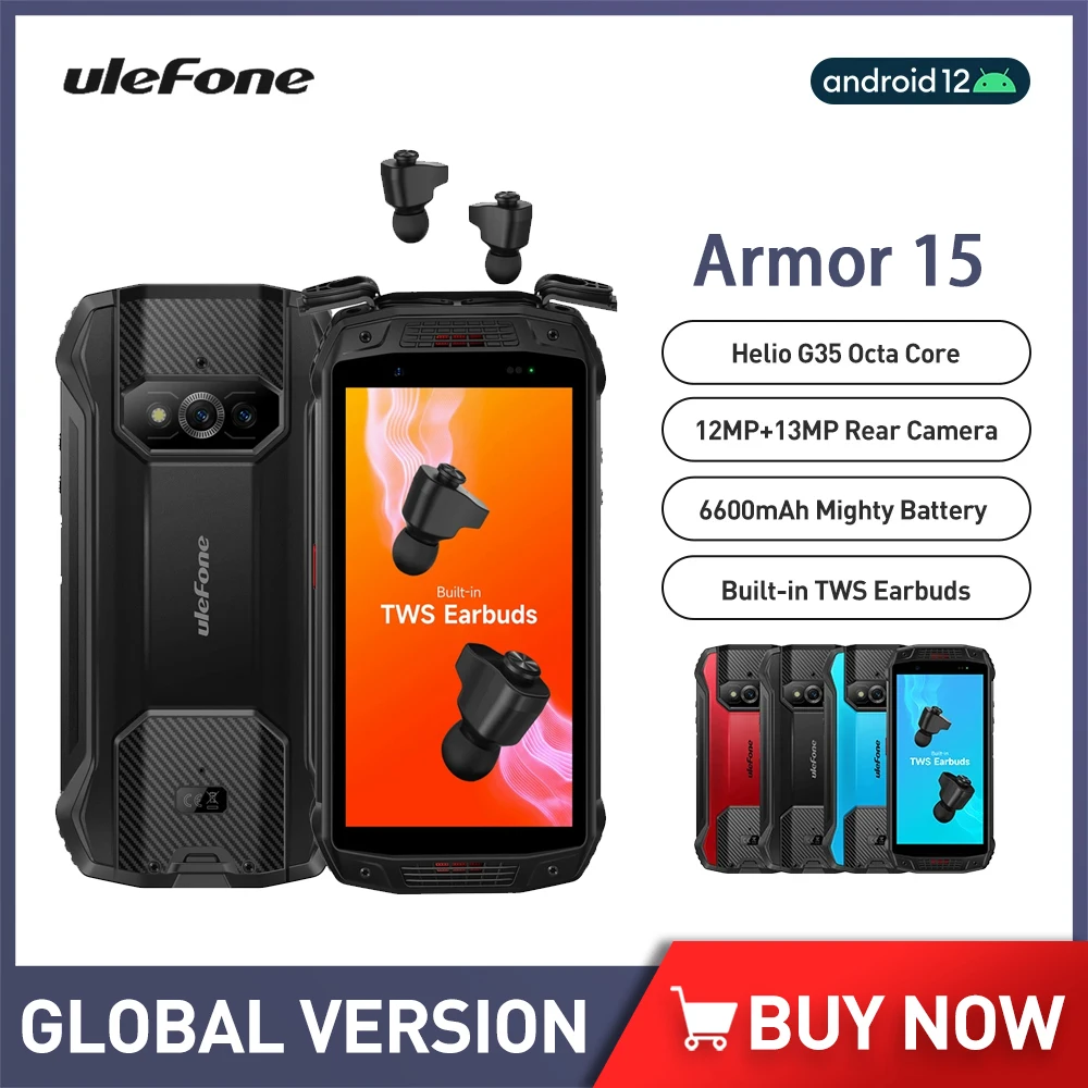 ulefone armor 15 smartphone robusto android 12 545 helio g35 fones de ouvido tws embutidos telefone movel 4g nfc 6gb mais 128gb 6600mah 01