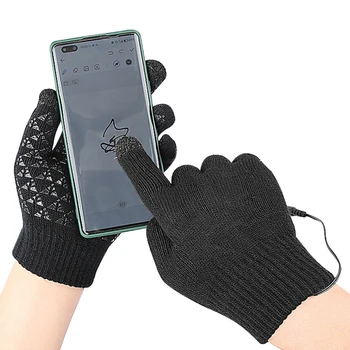 Gants tricotés chauffants USB, gants à doigts complets, anti...