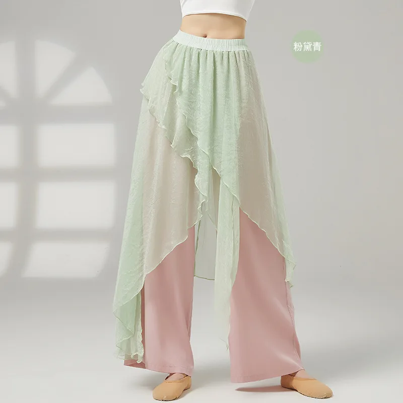 Frauen Klassische Tanz Praxis Hosen Modern Dance Breite bein Hosen Doppel-schicht Fließende Ethnische Tanz Rock Hosen Tanzen kleidung