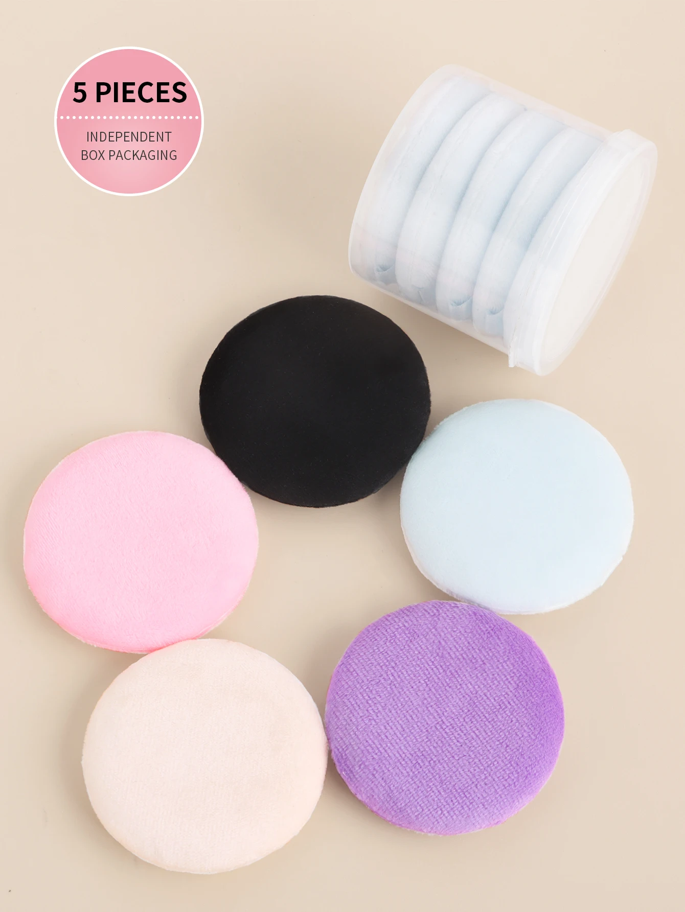 5 pçs redondo pó puff com caixa à prova de poeira configuração de maquiagem almofada de ar mini pó puff, maquiagem configuração mel em pó