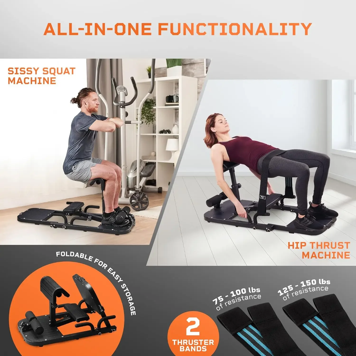 Hip Thrust Machine - Premium Squat & Glute Machine Workout Equipment for at Home Gym with Resistance Bands - Multipurpose Glute