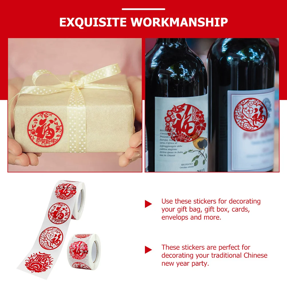 

2 Rolls Fu Character Stickers Chinese New Year Decoration Gift Seal Labels Envelope Decals Party Small Stickers