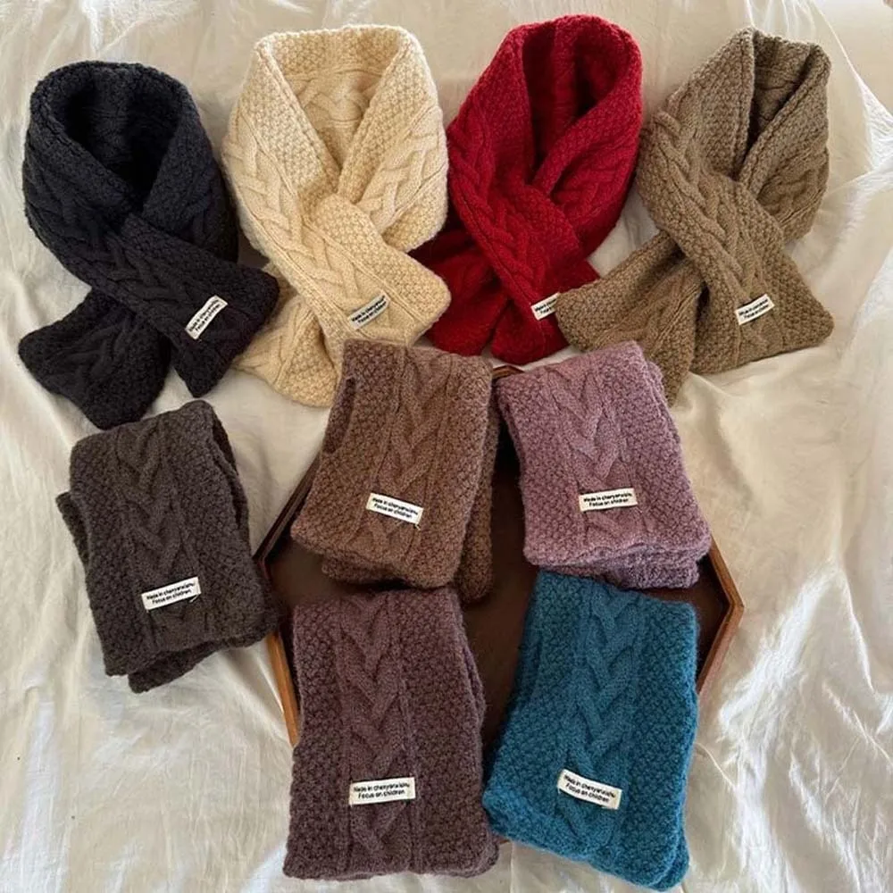 Elastic Children Knitted Scarf Solid Color Korean Style Kids Woven Neckerchief Soft Trendy Winter Cross Muffler Girls