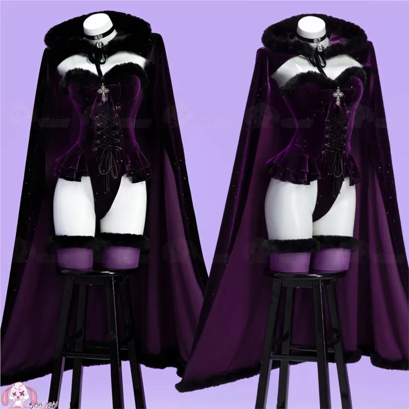 

Cosplay Costume Witch Banquet Halloween Black Purple Plush Cape Sexy Outfit Anime Prop Christmas Play Role Girl Dress Stage Set﻿