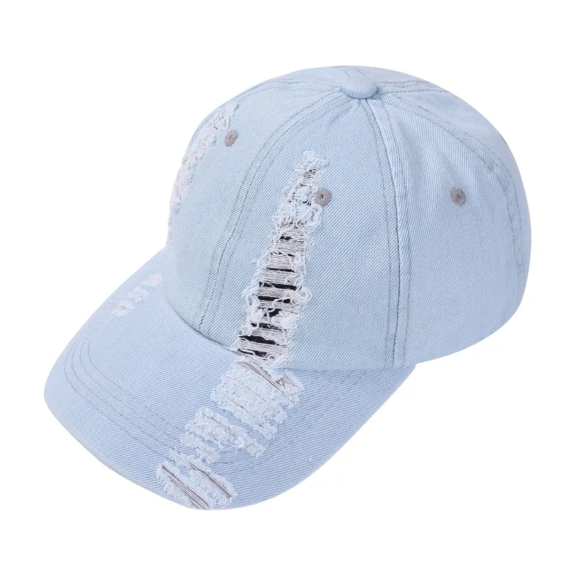 Holed Baseball Caps Vintage Washed Distressed Caps Fashion Sports Denim Hats Plain Women Men Dad Caps