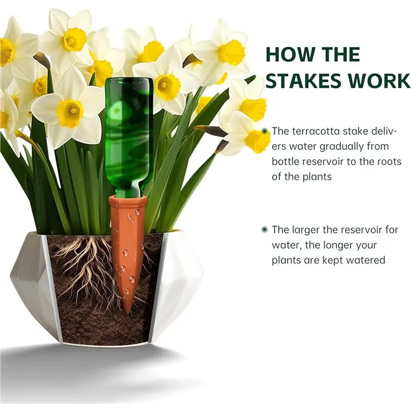 A96K-Wine Bottle Watering Spikes, Terracotta Watering Spikes For Out Indoor Plants, Self Watering Planter Insert 16-Pack