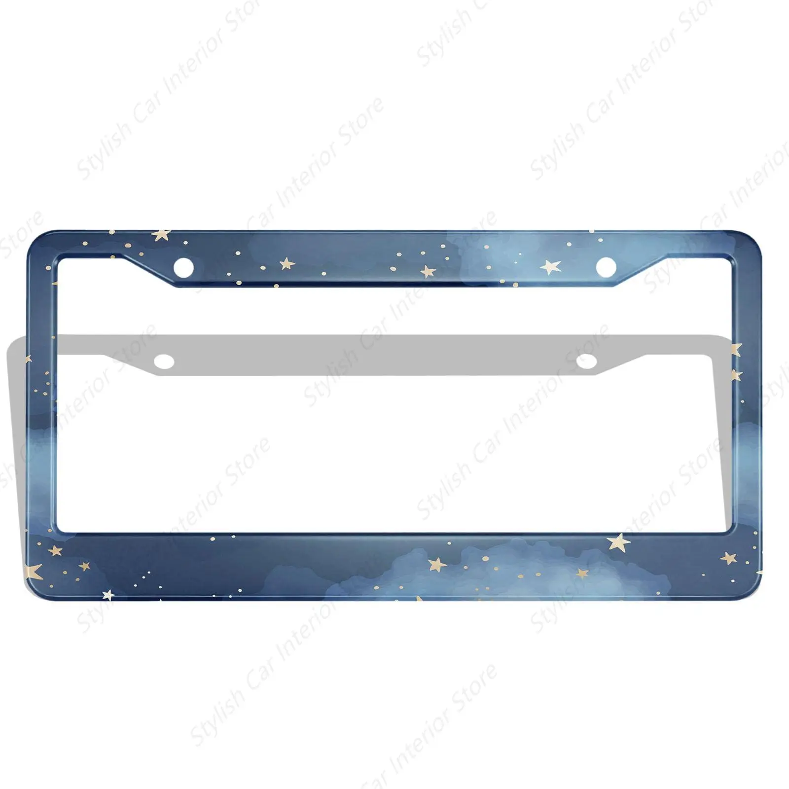 

Blue Star Sky License Plate Covers Sparkle Gold Starry Cloud Planet Shine Milky Way License Plate Frames Cover Holders Stainless