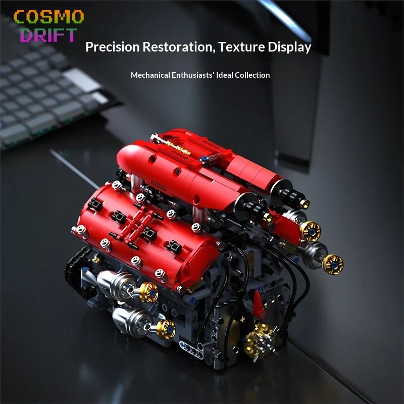 TuoMu T5011 Block Racing V8 Electric Turbine Engine Building Blocks High Difficulty Educational Toy With Precise Piston For Boys
