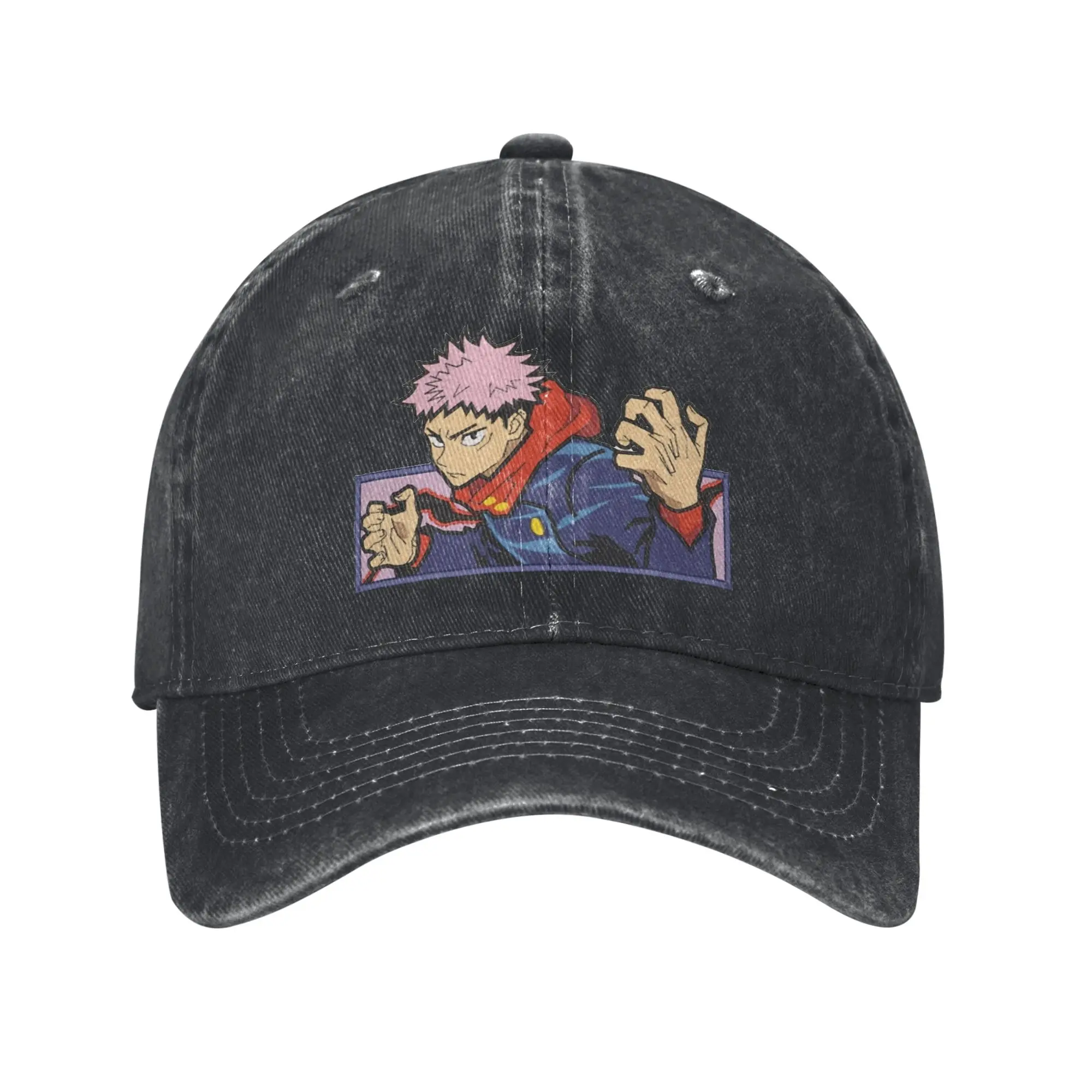 Jujutsu Kaisen Anime Men Women Baseball Cap Itadori Yuji Distressed Denim Hats Cap Classic Outdoor Adjustable Fit Snapback Hat