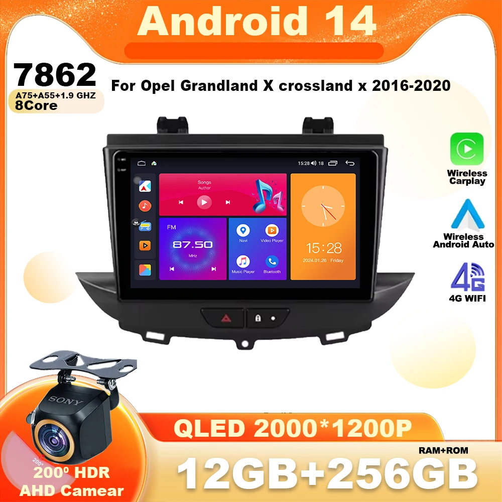 Android 14 For Opel Grandland X crossland x 2016-2020 Car GPS Multimedia Player Carplay Wifi Auto Radio Navigation WIFI Head