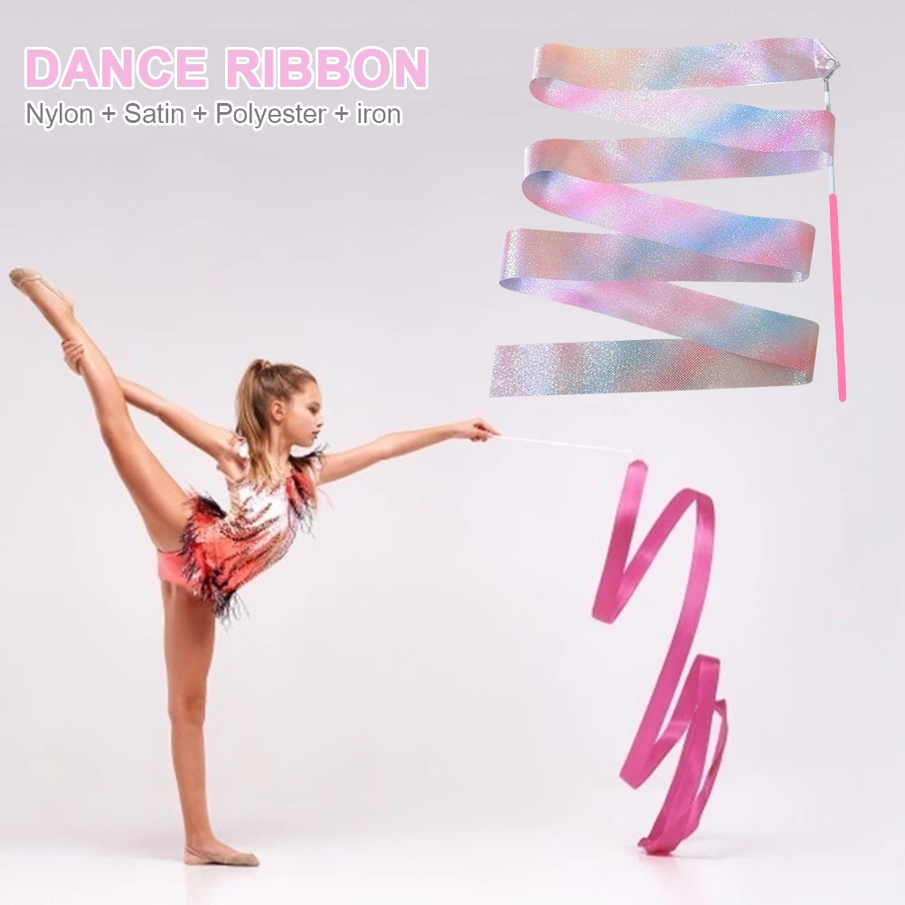 2M Dance Ribbon Rhythmic Dance Ribbon with Twirling Stick Dancing Streamers Art Gymnastics Ribbon for Kids Dancing Talent Shows