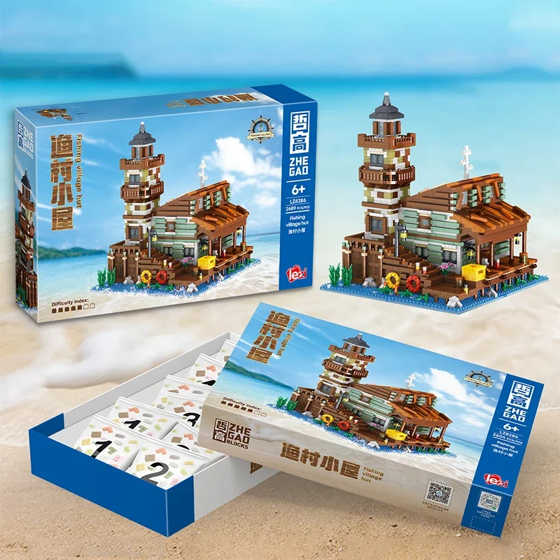 

2689 шт. мини MOC город вид на улицу кошачьи строительные блоки рыболовная деревня бревенчатая кабина модель игрушечные кирпичи для взрослых подарки на день рождения и праздник