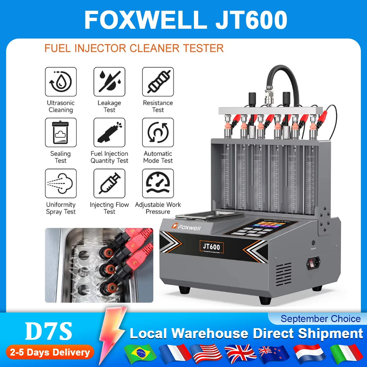 

FOXWELL JT600 6-Cylinder Automotive Fuel Injector Cleaner Tester for PFI GDI Piezo Injector Car Injector Nozzle Cleaning Machine